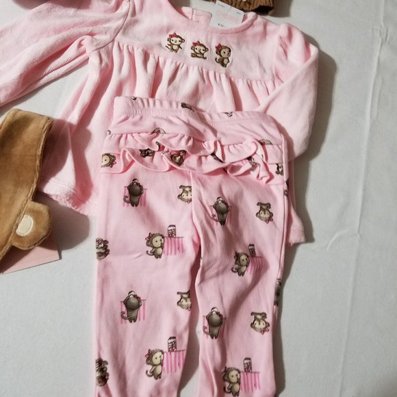 Gymboree Mischievous Monkey 6-12 Pants, shirt, bib, Pocket pal small Lovey, hat - Picture 5 of 5